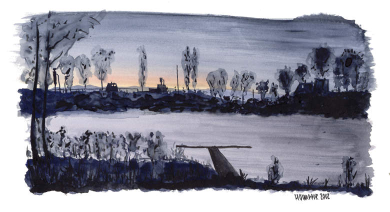 Soumrak nad zamrzlm rybnkem, tet pokus.