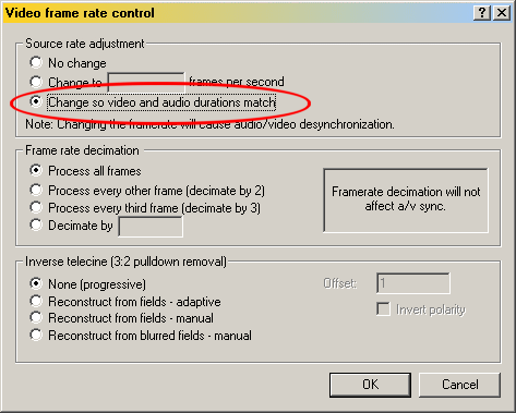Tohle musí být ve Virtual Dubu zaškrtnuté, jinak nebude zvuk synchronní s obrazem