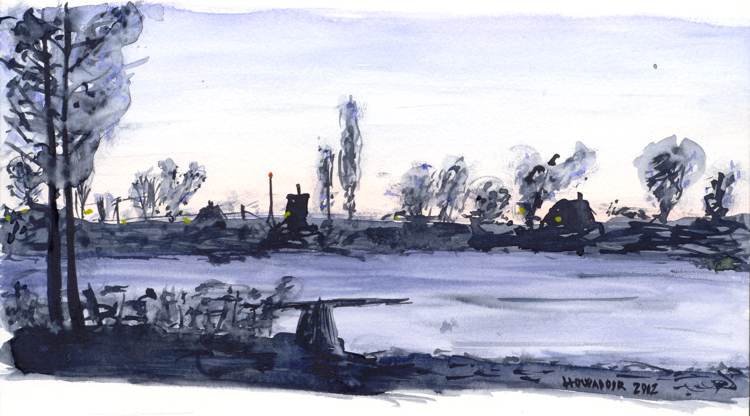 Soumrak nad zamrzlm rybnkem