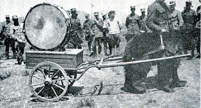 Medvd Ma thne buben. Kdesi na Sibii, kolem roku 1918.