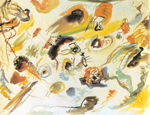 Vasilij Kandinskij, 1910: Prvn abstraktn akvarel. Muse National d'Arte Moderne, C.G.P., Par. Obraz je prvn doloenou abstraktn malbou v historii umn.